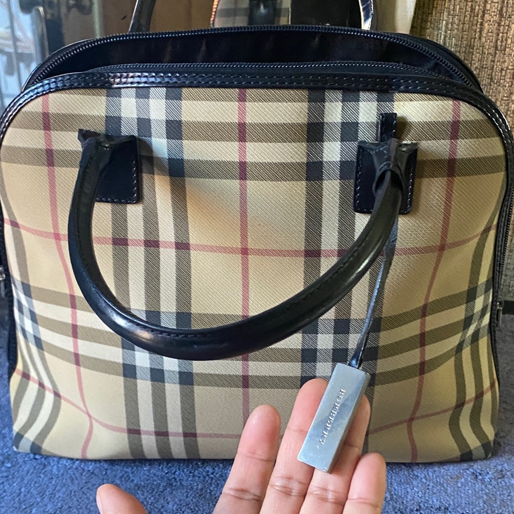 Burberry Tan and Black Plaid Satchel  authentic Burberry bag